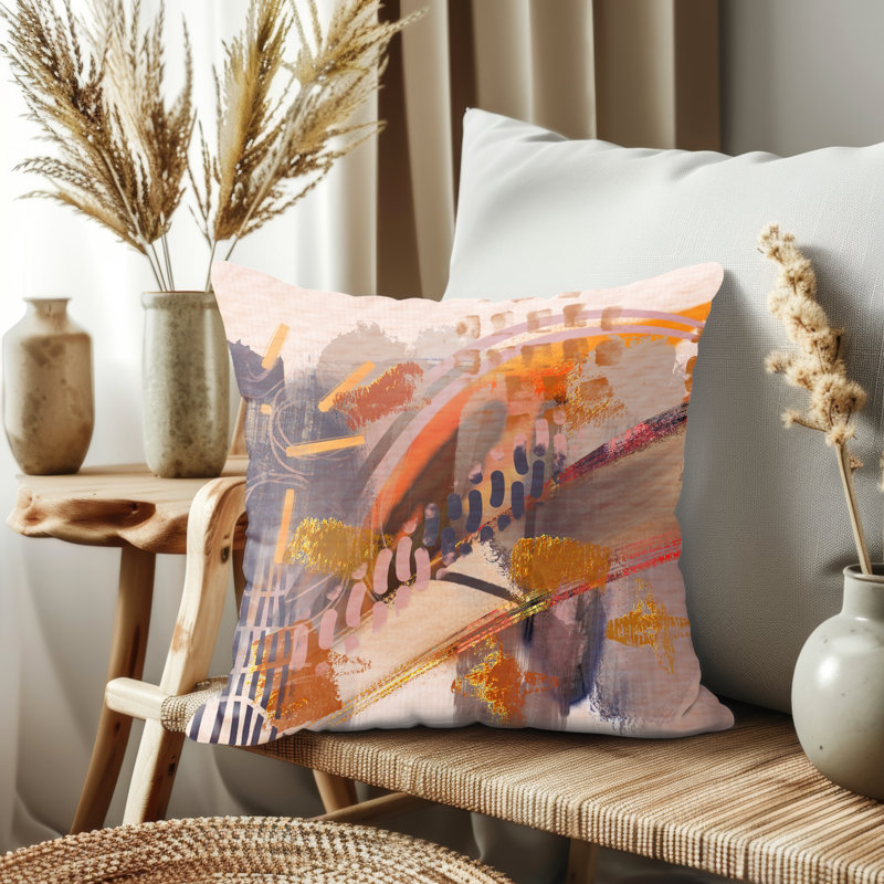 Housse de coussin, Orange / beige / taupe abstrait, H 17,5 po x l 17,5 po