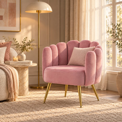 Modern Upholstered Velvet Accent Chair With Golden Metal Legs For Living Room Bedroom Home Office Pink