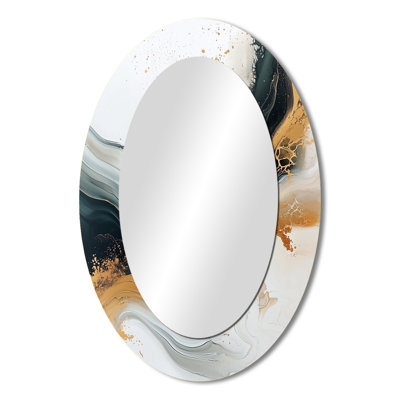 Silent Melody Of Golden Hard Edge Ink III - Abstract Oval Decorative Mirror On Metal