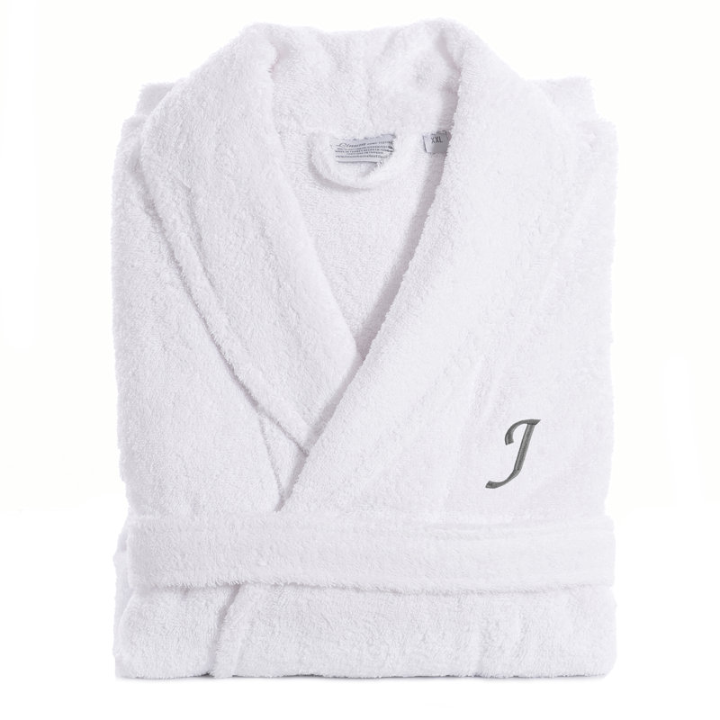 Personalized Terry Cloth Gender Neutral Mid-Calf Bathrobe with Pockets, Small/Medium, Grey, J