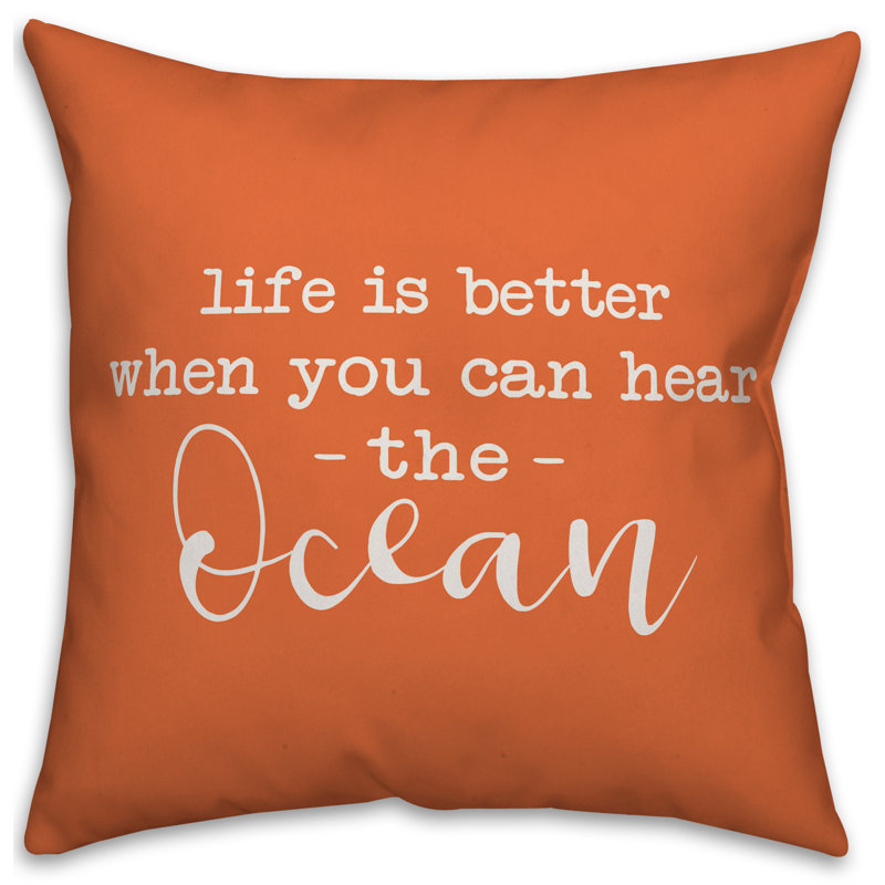 Textual Outdoor Throw Pillow, 20" H x 20" W, Orange