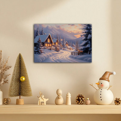 Grand Abiel - Cozy Snowy Cabin Village, reproduction d'art, affiche de paysage d'hiver, impression sur toile encadrée prête à être suspendue, 20 po x 30 po
