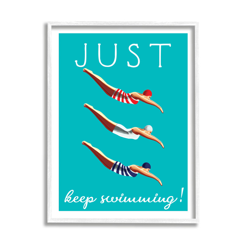 Just Keep Natation - impression, H 20 po x l 16 po x P 1,5 po, Giclée encadrée blanc bord de mer