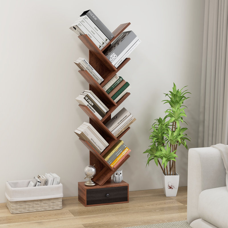 Grigorios Tree Bookshelf Storage Bookcase, Brown/Espresso