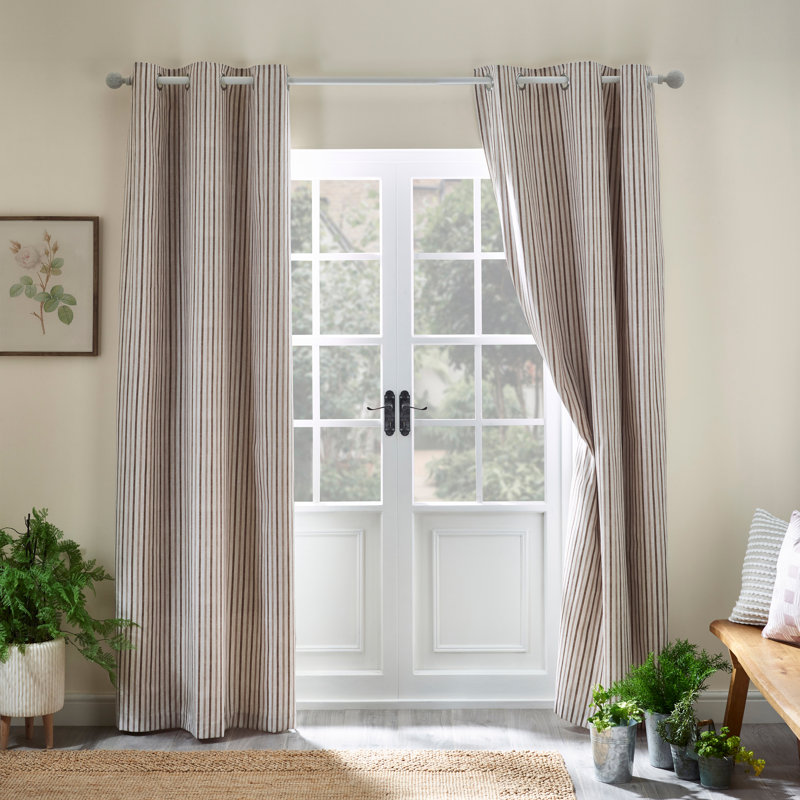 Logan Stripe Lined Eyelet Curtains, Natural, 168cm Width x 183cm Drop