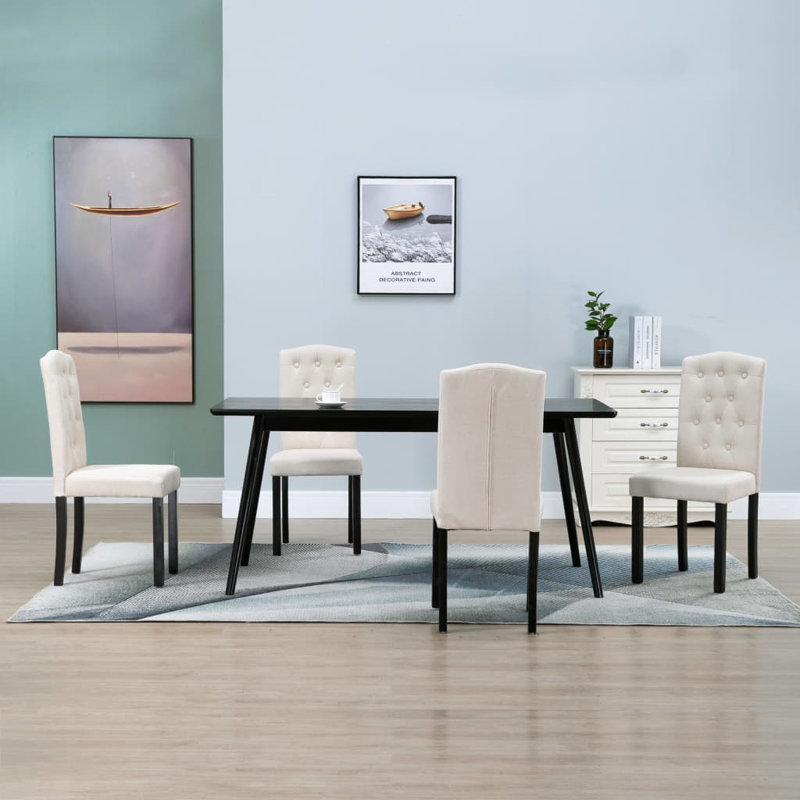 Dining Chairs Accent Side Chair with Solid Wood Legs for Kitchen, Cream, 4