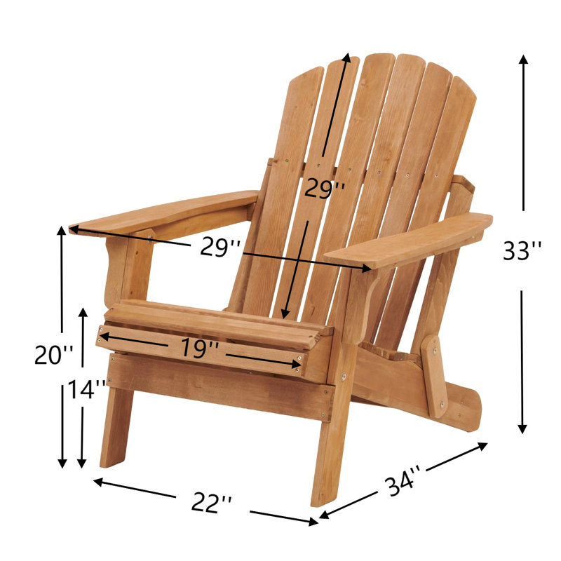 Oversized Outdoor Wooden Folding Adirondack Chair, Light Brown