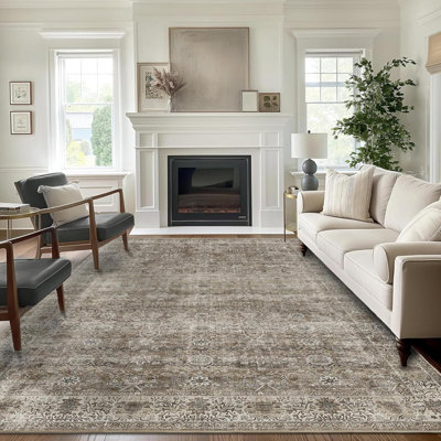 Tapis lavable pour le salon Tapis de chambre à coucher vieilli à poils courts et antidérapants Soft Boho pour la salle à manger Bureau à domicile Pépinière intérieure / mousse antique