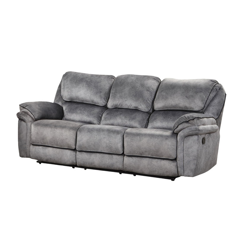 Causeuse inclinable manuelle Remma, similicuir gris, console avec porte-gobelets, 41" H x 91.5" W x 40.5" D