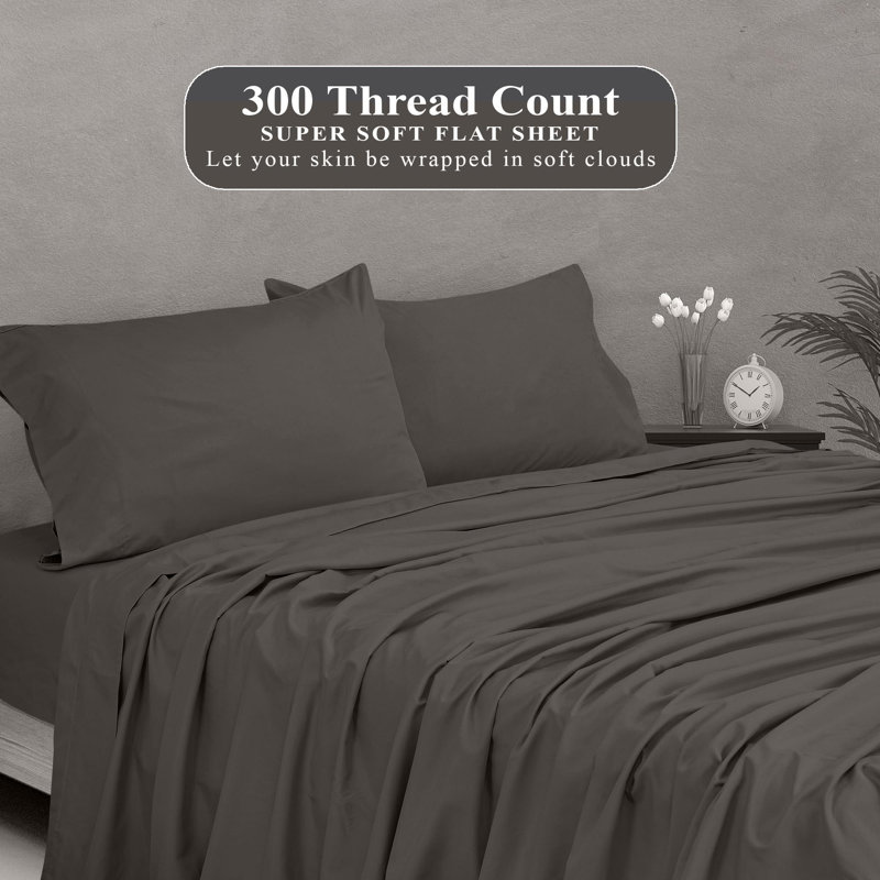 Royale Linens 300 Thread Count 100% Long Staple Combed Cotton Flat Sheet - Super Soft - Top Sheets - Flat Sheet Sold Separately - Breathable, Cool & Crisp Percale Sheets Only
