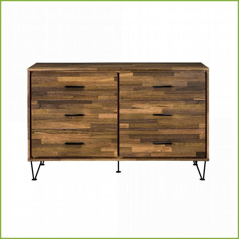 Commodes, finition noyer intemporelle à 6 tiroirs | Placage de panneaux de particules
