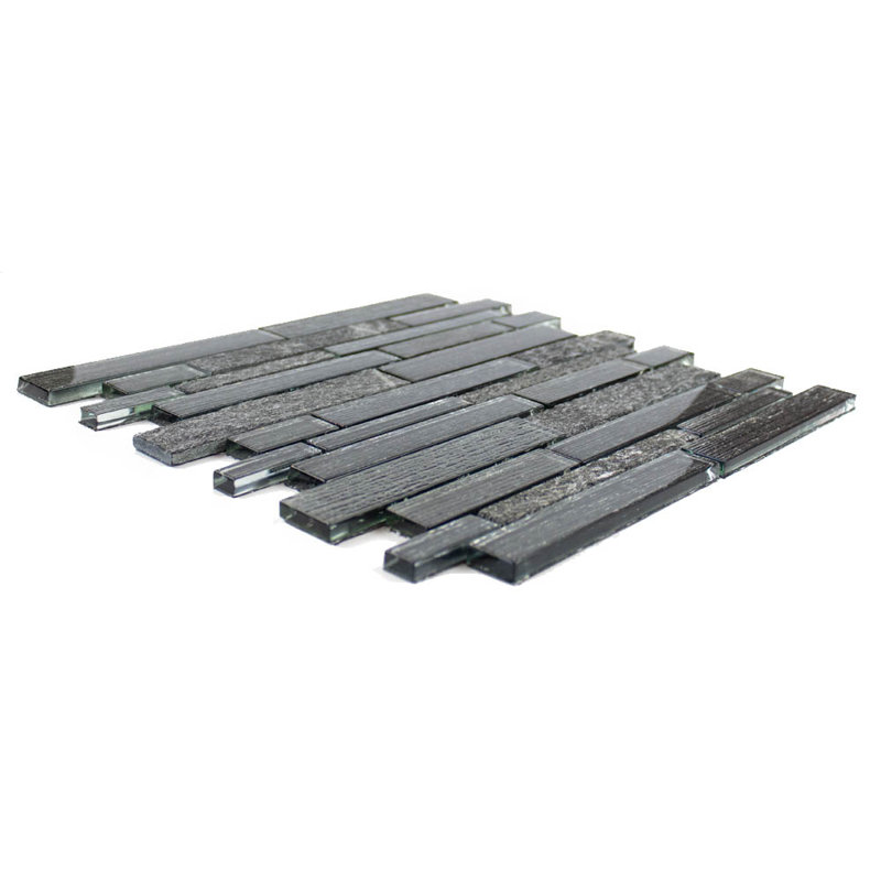 Cosmos Brick Glass Mosaic Tile, Black/Gray
