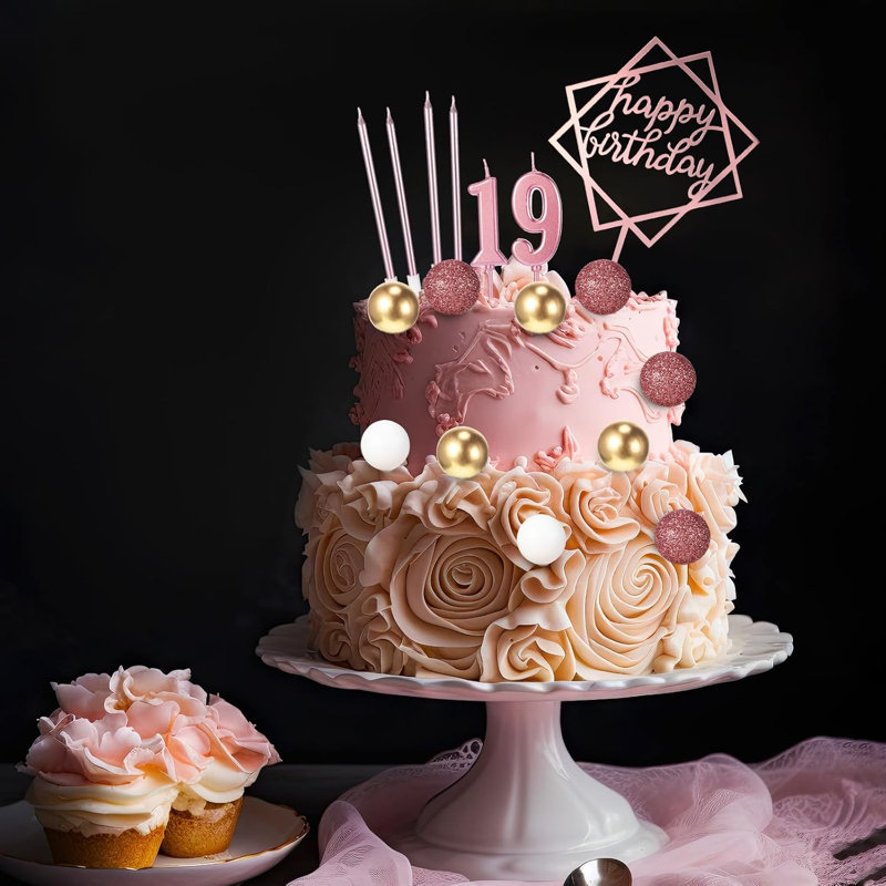 34 pièces de décoration de gâteau joyeux anniversaire rose poussiéreux