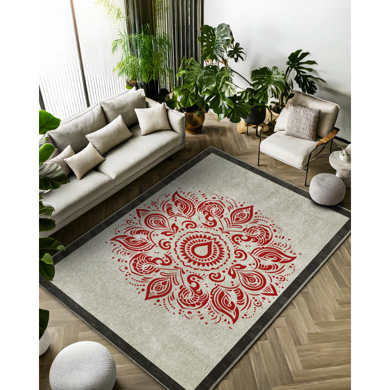 Edith Collection Digital Print Cotton-Polyester Beige Red Moroccan Rug, Runner 2'8" x 8'3"