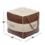 Pouf rembourré en toile brun avec détails en cuir