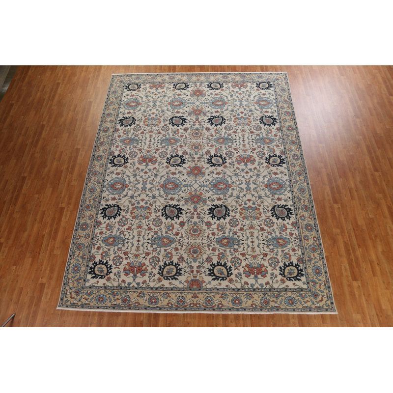 Tapis turc en laine noué à la main de conception unique 9 pi 9 po x 13 pi Sultanabad Ziegler