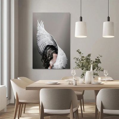 1Pc Framed Canvas Poster Print Angel Wings, Long-Haired Woman, Surrealism Style Wall Art Decor, Perfect for Room Decor Living Room Bedroom Office Kitchen Bathroom Home Decor, Ideal Home Wall Decoration Gift