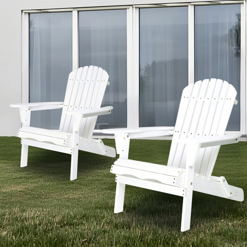 Ensemble de 2 chaises longues en bois massif pour l'extérieur, Blanc