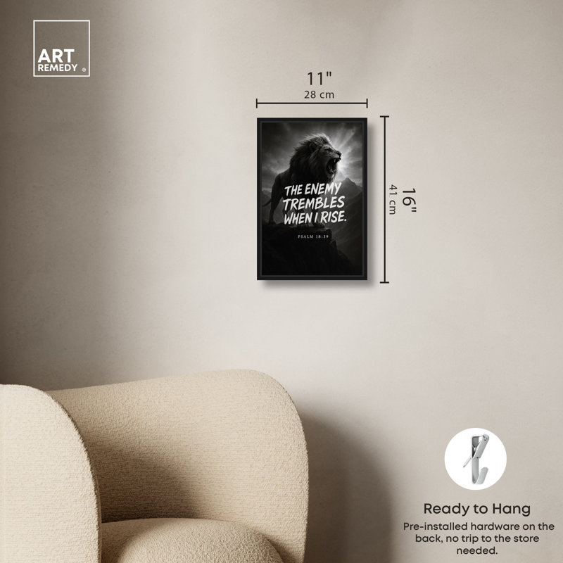 Art Remedy When I lever Script Roar, art mural chrétien sur toile, cadre noir, 10 x 15, 16"H x 11"W, Black Frame