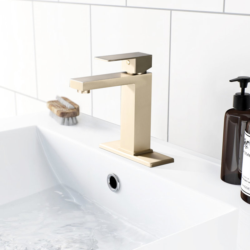 Robinet de salle de bain à 1 trou - Design moderne en acier inoxydable brossé doré avec ensemble de drain, Or brossé