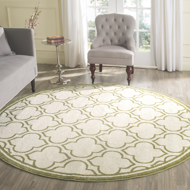 Tapis géométrique ivoire / vert clair Ammundsen, Rond 7 pi