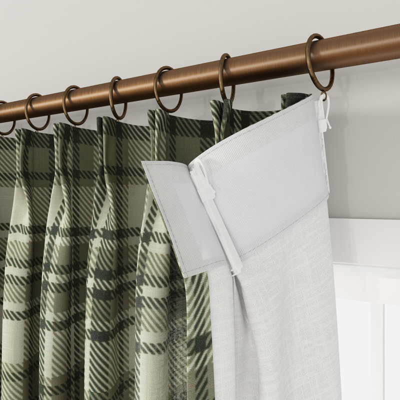TWOPAGES Unlined Plaid Curtain Gingham Faux Linen Pinch Pleat Curtain, 26" W x 96" L, Latte