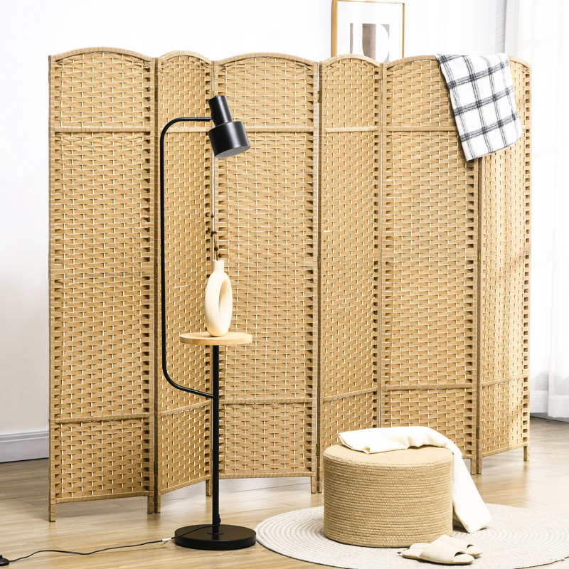 Cloison pliante 6 panneaux 6,6 pi. Bois naturel, tissé à la main pour la chambre à coucher et le bureau personnel, paravent.