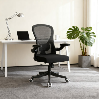Ergonomic Office Chair With Adjustable Lumbar Support & Flip-up Armrests - High Back Computer Desk Chair With Thickened Seat Cushion, Rolling Wheels F