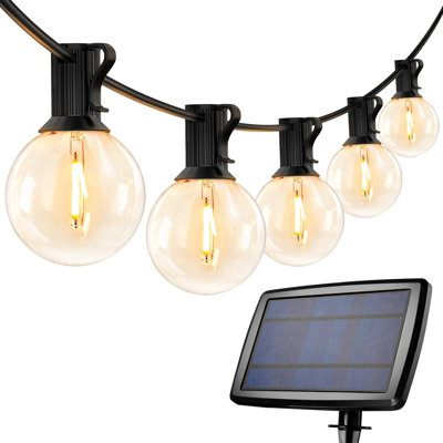 LED Solar Powered Outdoor 50ft 25 Bulbs Standard String Lights 2700K for Patio Garden String-Light, ETL Listed