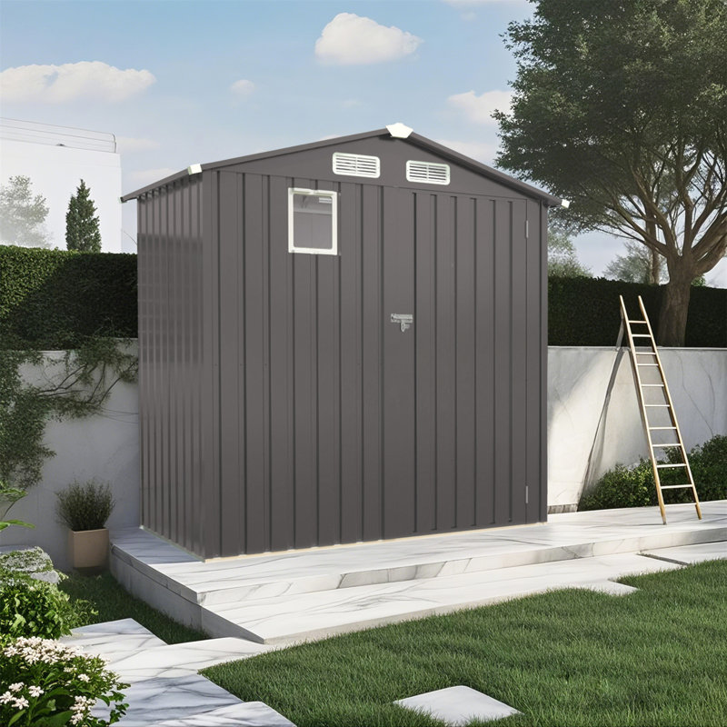 6X 3.6FT Metal Outdoor Storage Shed, Tool Shed With Peaked Roof Watertight With Clear Window And Lockable Door Compact Metal Tool Room For Garden, Backyard, Patio, Sundries And Bike Storage, Gray