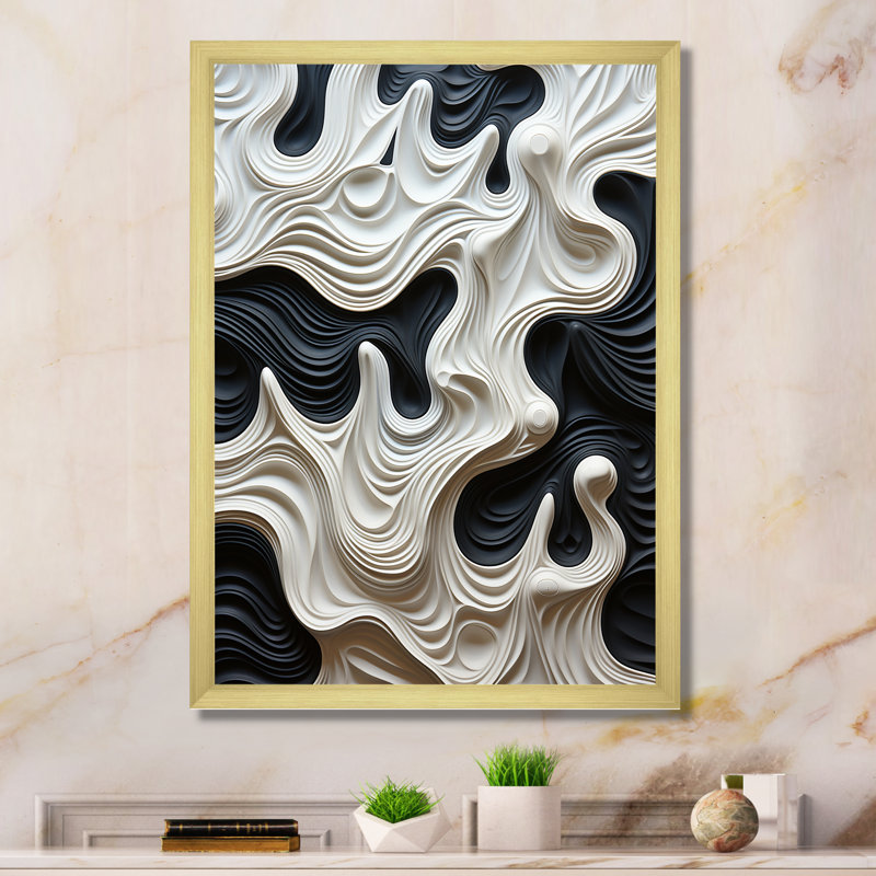Décoration murale noir et blanc Opt Art, H 20 po x l 12 po, Impression encadrée, Doré