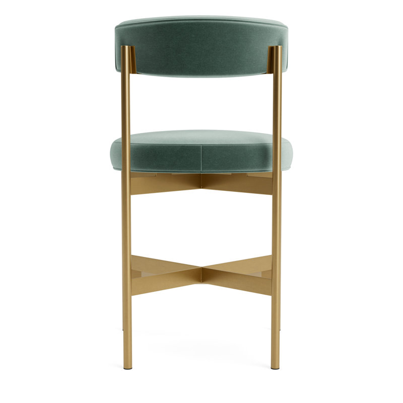 Remy Bar Stool, Performance Velvet - Jade, Brushed Brass, Counter Stool (25” Seat Height)