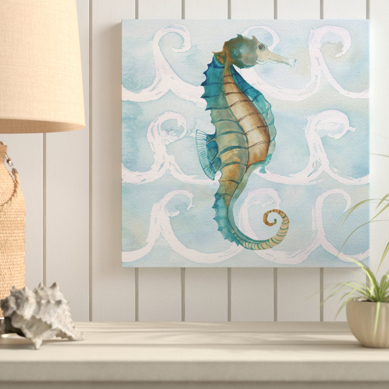 «Sea Creatures on Waves II», reproduction de peinture à l'aquarelle, H 18 po x l 18 po x P 1 po, Toile tendue