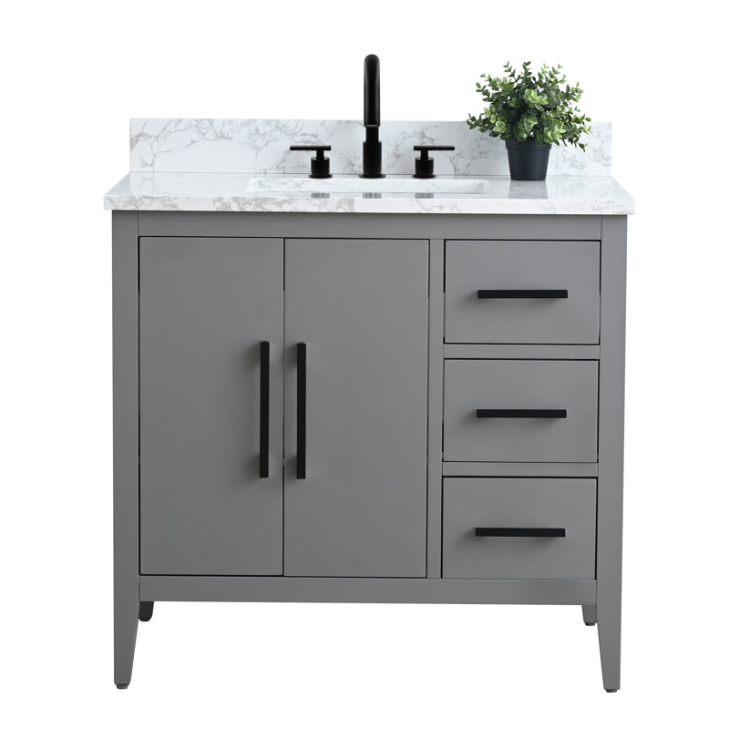 Chambery 36" Single Sink Bathroom Vanity with Engineered Marble Top, Cashmere Gray, Matte Black
