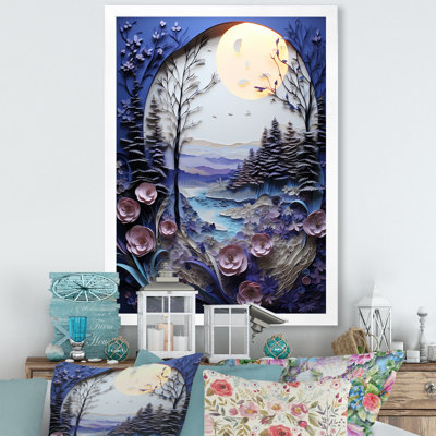 «Purple Winter River Landscape Collage IV», art mural paysage d'hiver