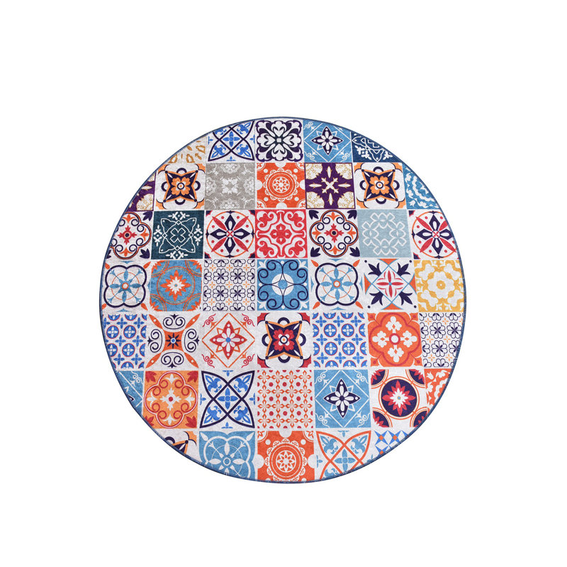 Stylish Round Area Rug, 47.2 Inches, 100% Polyester | 0.16 Inch Pile Height, Antibacterial, Non-Slip Backing | Machine Washable, Quick-Dry, Perfect for Living Room, Bedroom, and Dining Areas, Elegant Design