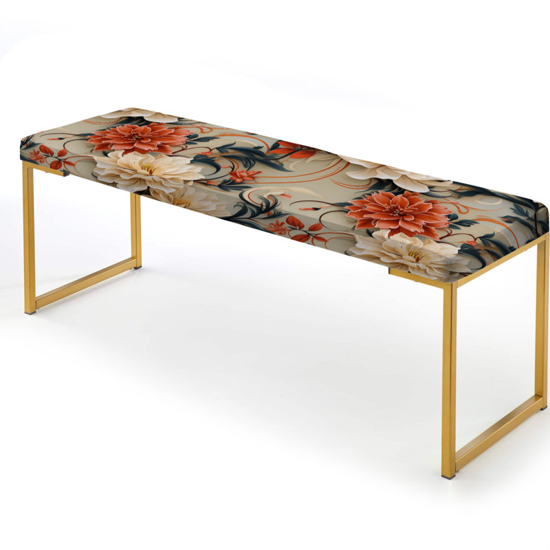 Banc floral rembourré or, Coral And Beige Floral Essence Of Tranquillity