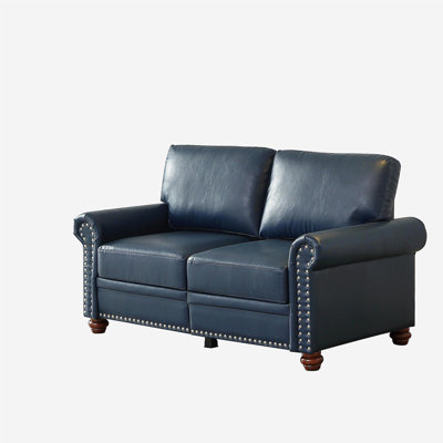 Living room sofa single sofa round armrest, navy blue artificial leather sofa with silver nails
