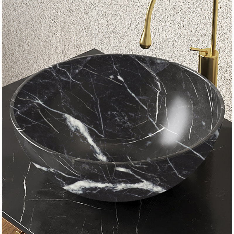 Lavabo de salle de bain sans robinet en pierre 14 po