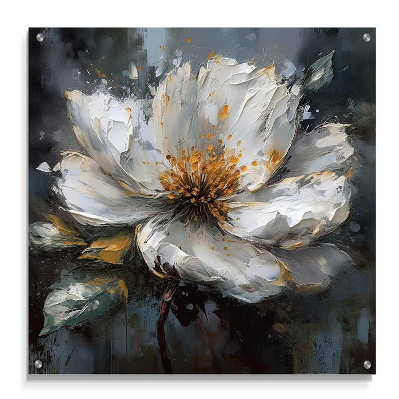 Vibrant blanc gris pivoine fleur - pivoines, art mural acrylique, H 16 po x l 16 po