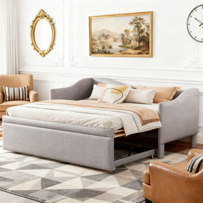Upholstered L-Shaped Upholstered Daybed with Pop Up Trundle
