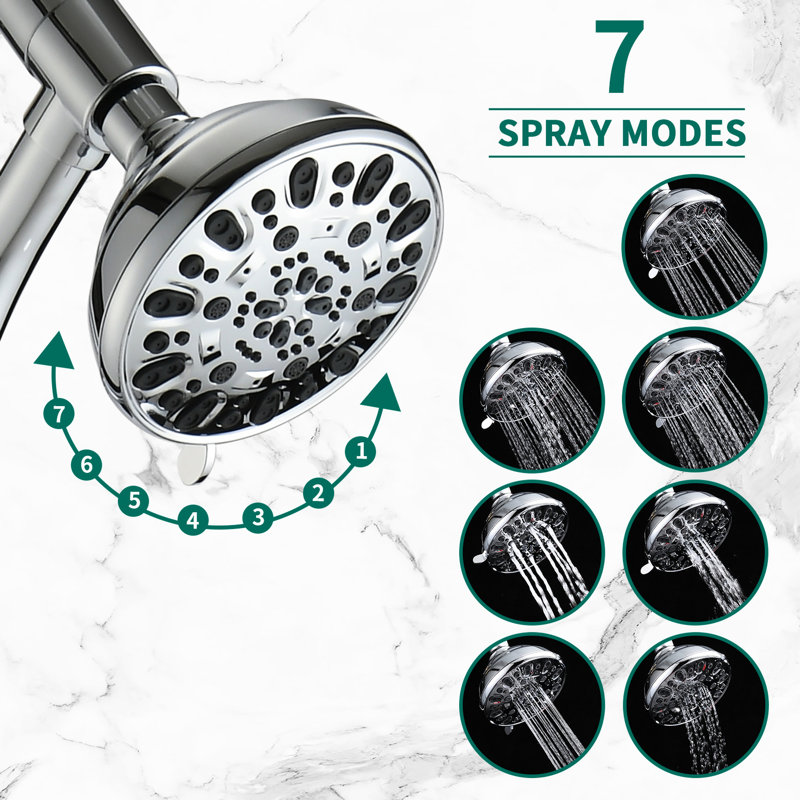 Stainless Steel Shower With Dynamic Rainfall Dual Head, , 1.8 Gpm, Wall Mount, 59" Hose, Elegant Finish 7 Head System Slide Bar, Superior Construction