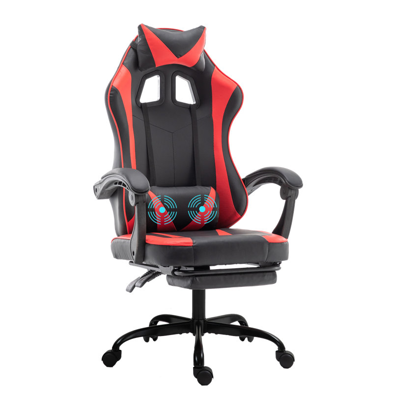Radelldar Adjustable Reclining Ergonomic Faux Leather Swiveling PC & Racing Game Chair with Footrest, Black/Red