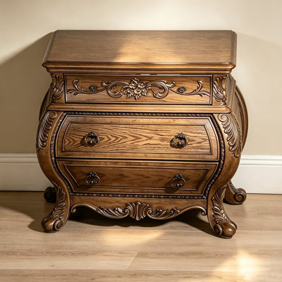 Ornate Carved 3‑Drawer Nightstand