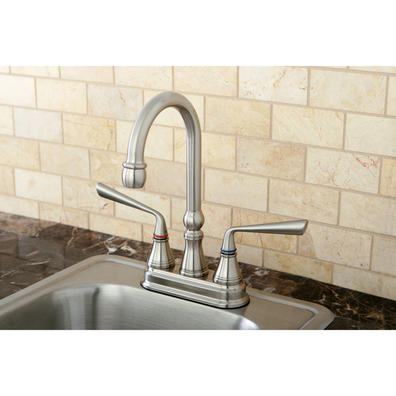 Kingston Brass Silver Sage Two-Handle 2-Hole Deck Mount Bar Faucet, Brushed Nickel