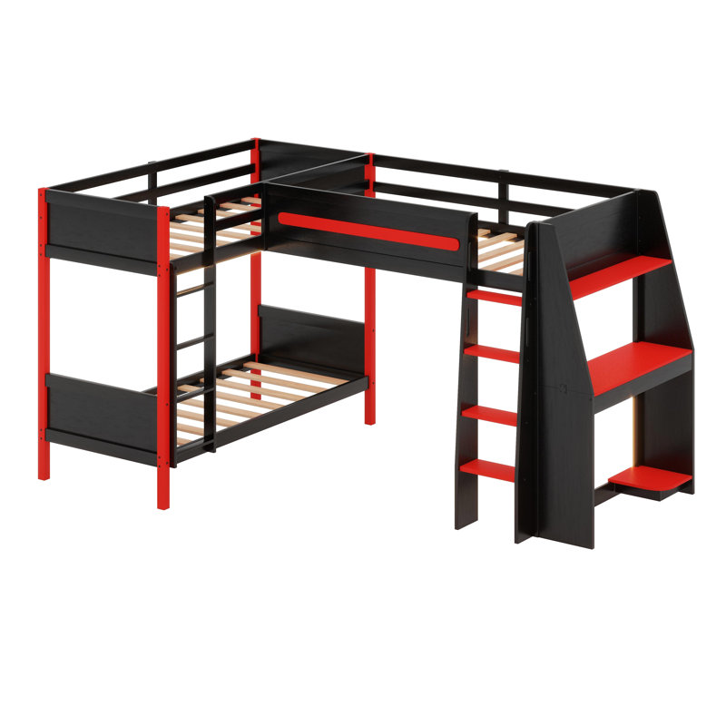 Lit superposé en L avec lit mezzanine pour jouer