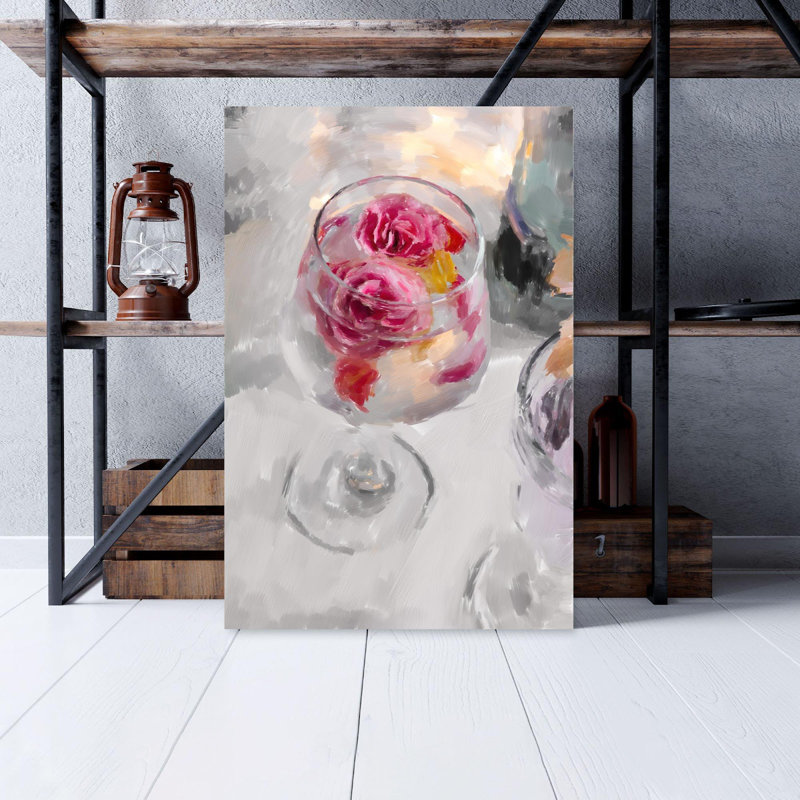 Ice Cream With Strawberry And Raspberry On Clear Glass Cup - 1 Piece Rectangle Graphic Art Print On Wrapped Canvas