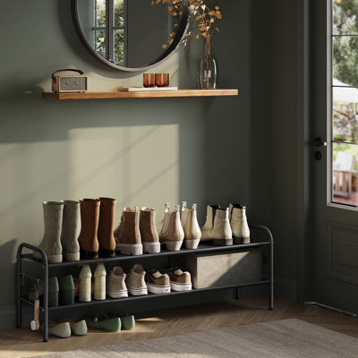 Shoe Rack, 2-Tier Shoe Organizer, Fabric Storage Shelf With 4 Hooks, Holds Up To 12 Pairs, Height-Adjustable, For Entryway, Hallway, Closet, Easy Assembly