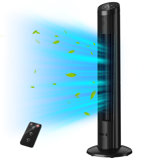 Coocaa 60w Voice Controlled Bladeless Tower Fan - 90° Airflow, Quiet As Low As 10db, 3 Speeds, 3 Modes, 15 Hours Long Lasting, Safe & Anti-electrocution Design, Black