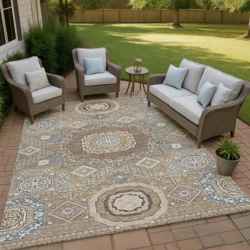 Tapis traditionnel lavable à la machine intérieur / extérieur ACN2525, Taupe, Rectangulaire 3 pi x 5 pi